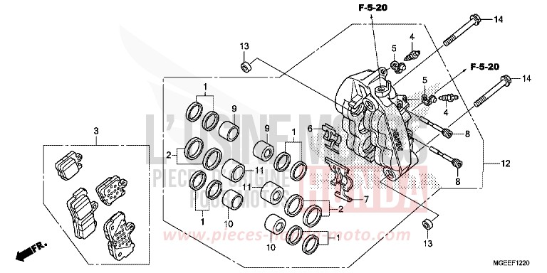 MACHOIRE DE FREIN AVANT G. de VFR1200F Méca CANDY PROMINENCE RED (R342) de 2015